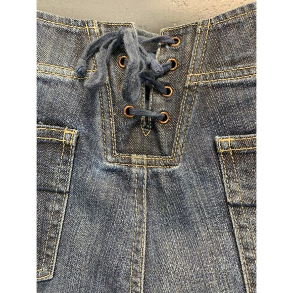 Y2K Guess Lace Up Back Low Rise Corset Jeans Medium Wash Embrodiered Stretch - Picture 5 of 10